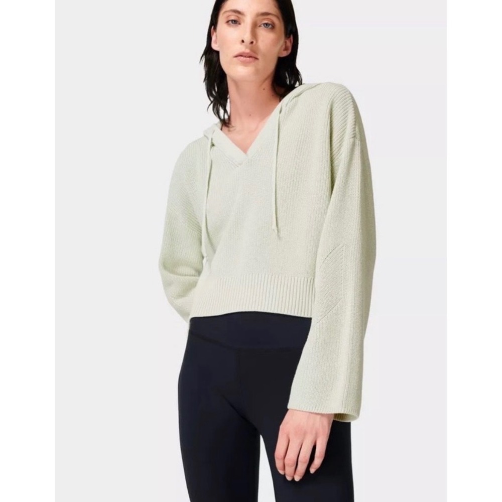 NWT Sweaty Betty Summer Beach Open Neck Hoody Green‎ Cotton Knit MSRP:$128